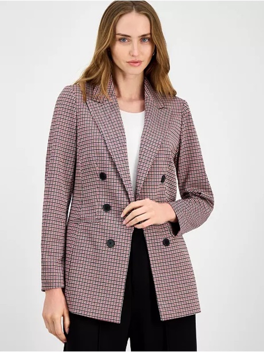 Bar III Plaid Faux Double-Breasted Blazer in Micro Houndstooth XXL